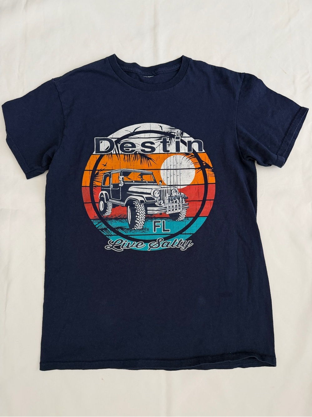 Women Navy Destin FL 'Live Salty' Graphic Tee S size. T113